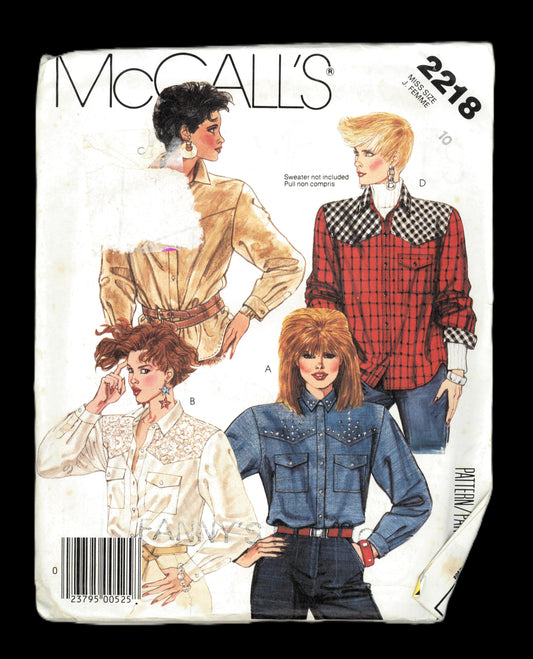 McCalls 2218 Misses Shirt Sewing Pattern UNCUT - Size 10 or Size 12
