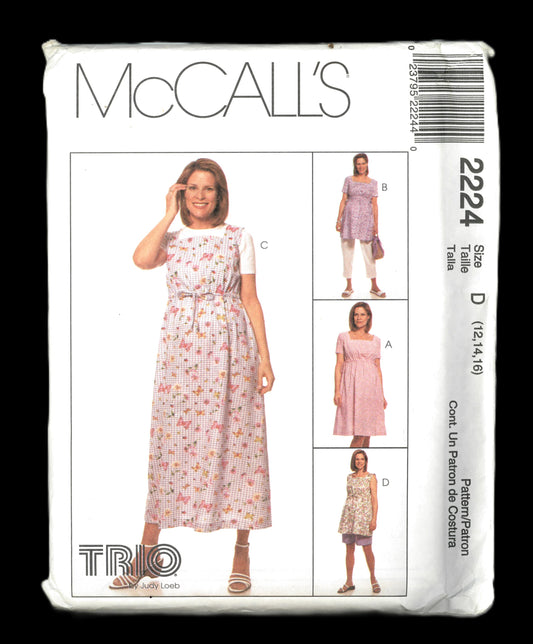 McCalls 2224 Maternity Dress or Top and Pants or Shorts Sewing Pattern UNCUT Size 6 8 10 Or Size 12 14 16