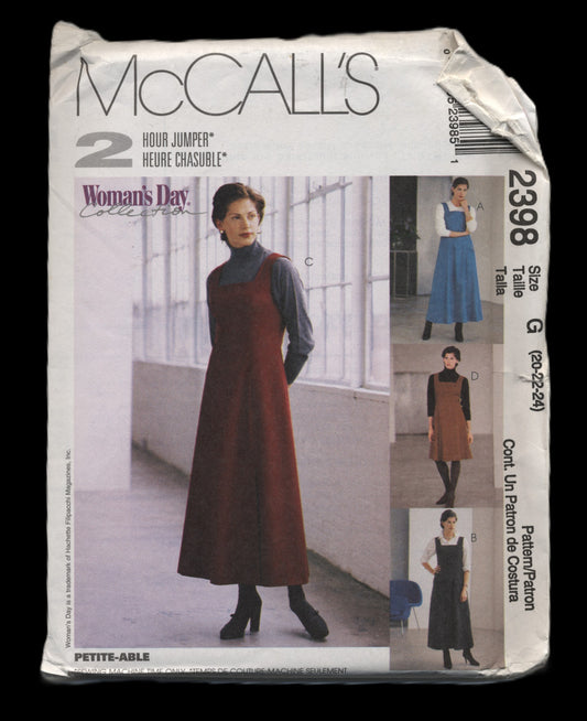 McCalls 2398 Misses Jumper in Two Lengths Sewing Pattern - UNCUT - Size 10 12 14 or Size 16 18 20 or Size Size 20 22 24