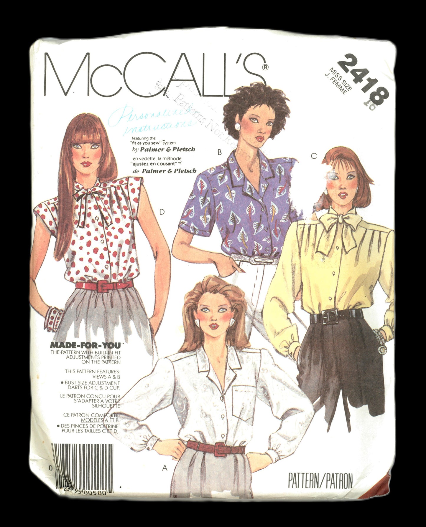 McCalls 2418 Misses Blouses Sewing Pattern UNCUT - Size 16