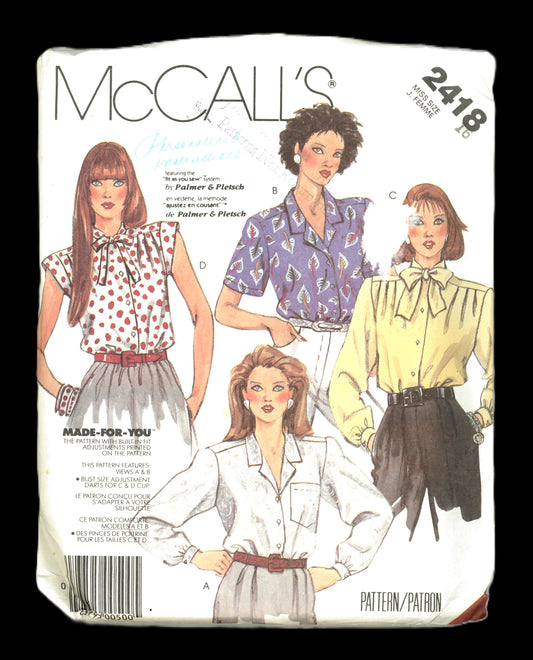 McCalls 2418 Misses Blouses Sewing Pattern UNCUT - Size 16