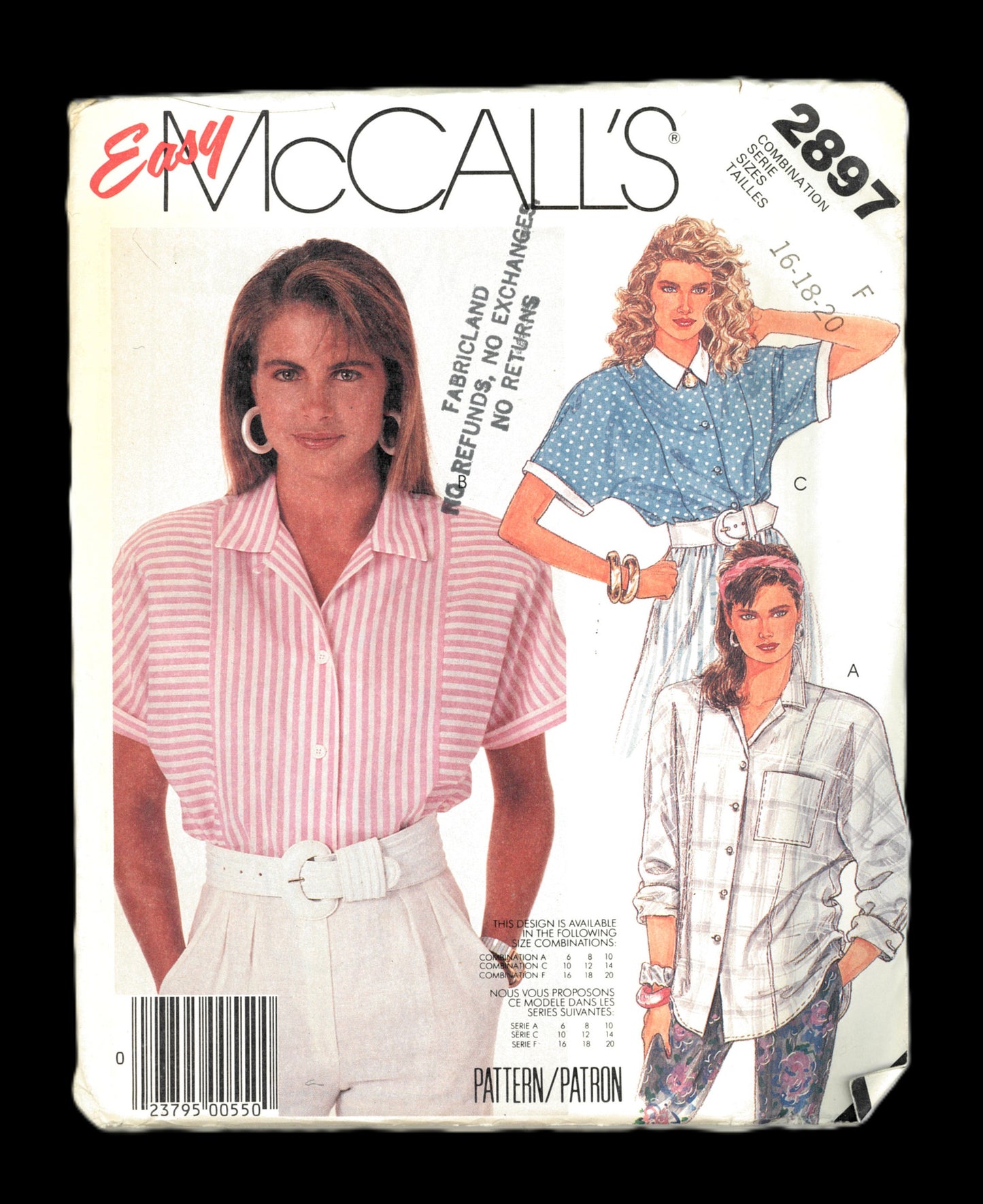McCalls 2897 Misses Blouses Sewing Pattern UNCUT - Size 16 18 20