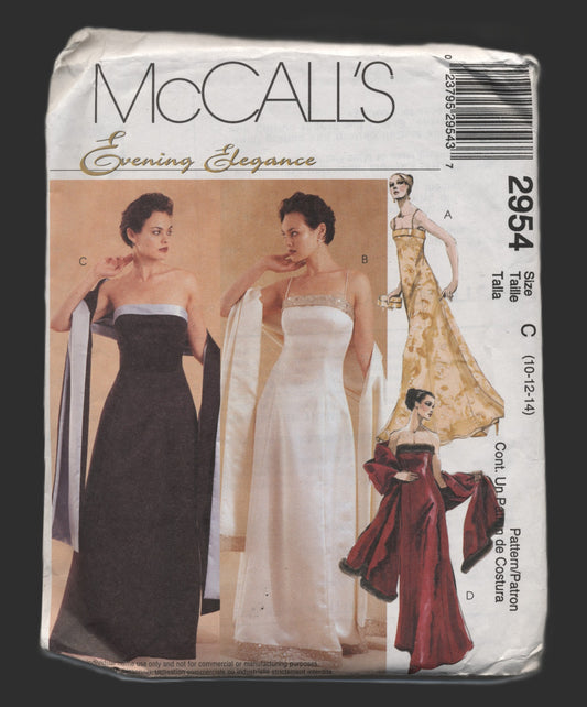 McCalls 2954 Evening Elegance Misses / Miss Petite Lined Dress and Stole Sewing PatternNCUT - Size 10 12 14