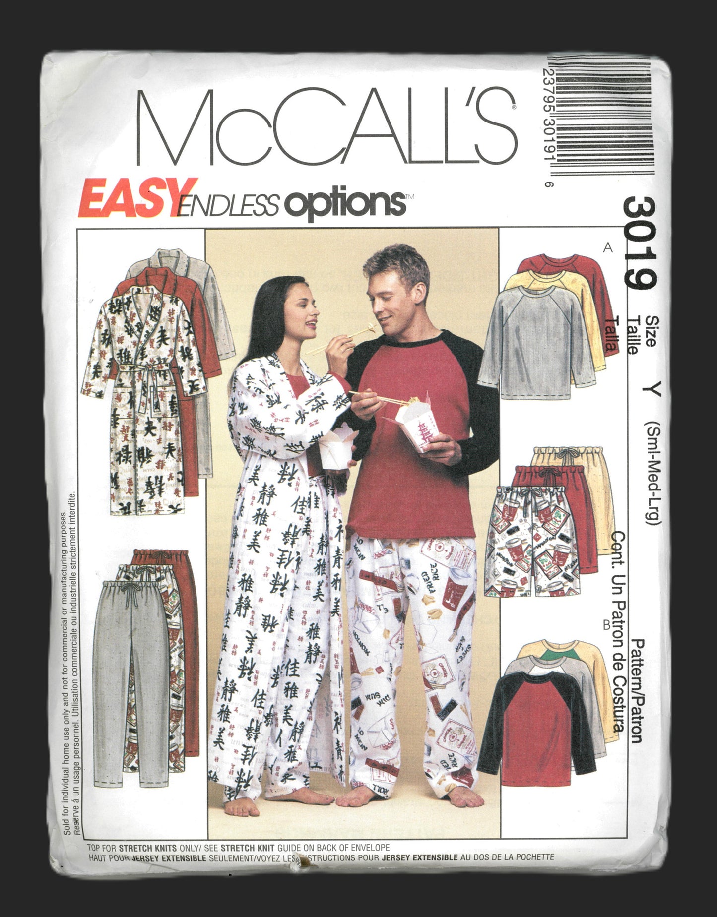 McCalls 3019 Misses Men's and Teen Boys Robe, Top, Pull on Pants or Shorts Sewing Pattern - UNCUT - Size Sml Med Lrg