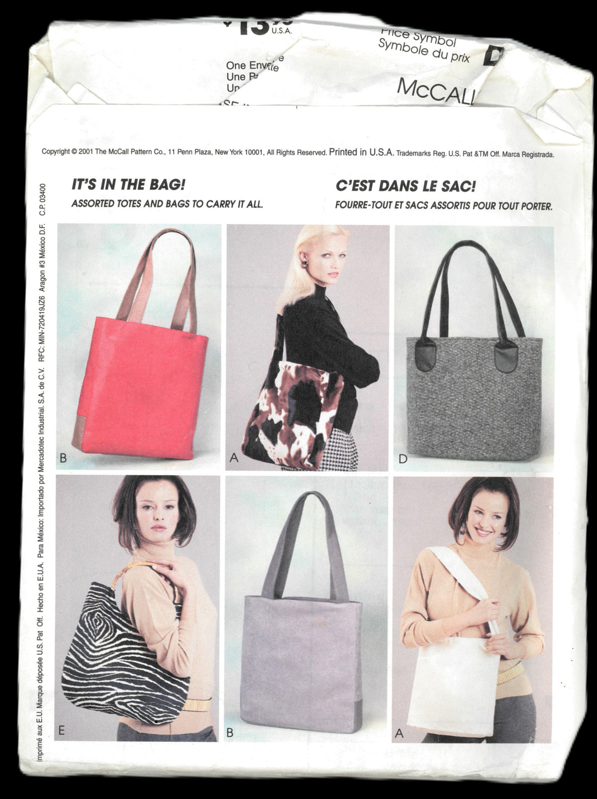 McCalls 3308 Fashion Accessories Lined Bags Sewing Pattern - UNCUT