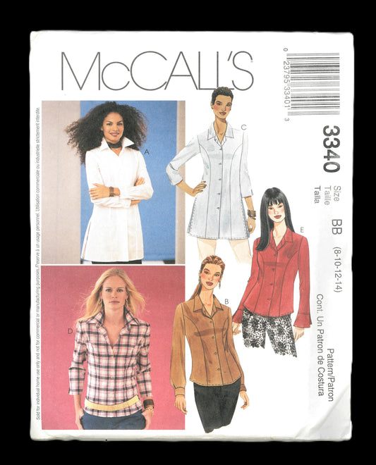 McCalls 3340 Misses / Miss Petite Shirt in Two Lengths Sewing Pattern UNCUT - Size 8 10 12 14
