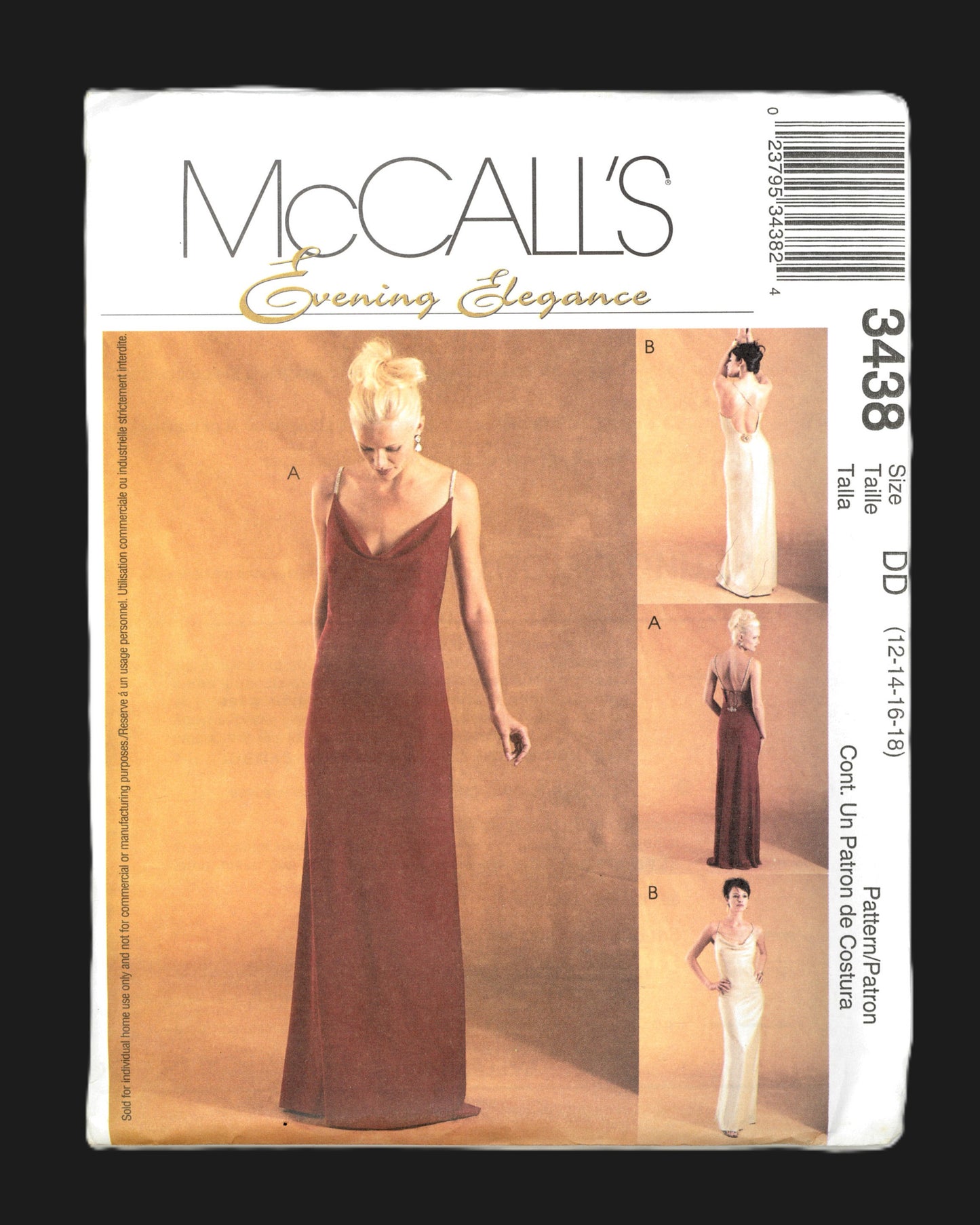 McCalls 3438 Evening Elegance Misses Bias Gowns Sewing Pattern  UNCUT - Size 12 14 16 18