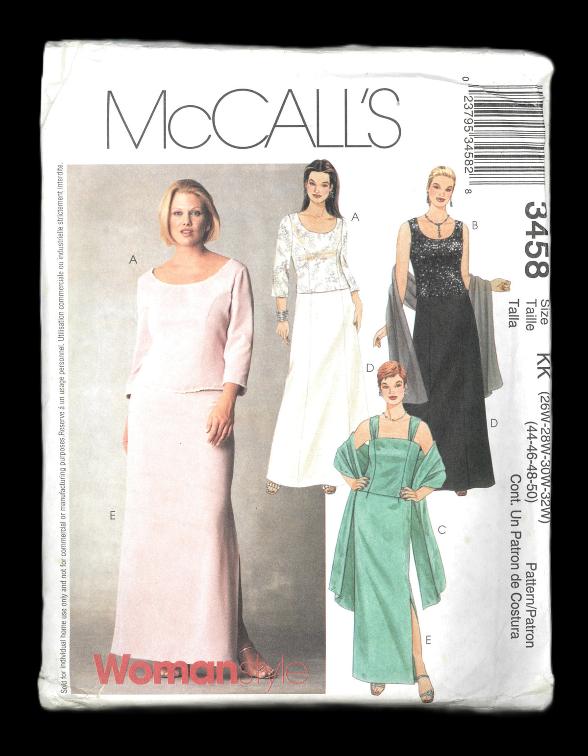 McCalls 3458 Womens / Womens Petite Lined Tops, Skirts and Stole Sewing Pattern UNCUT Size 26w 28w 30w 32w 44 45 48 50