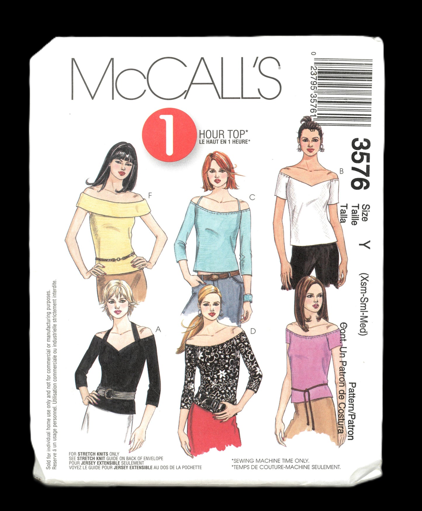 McCalls 3576 Misses Tops Sewing Pattern - UNCUT - Size Xsm Sml Med