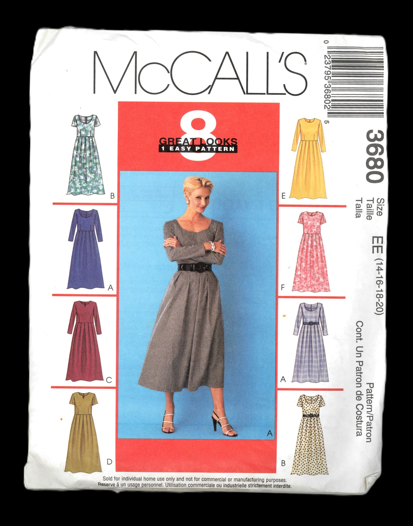 McCalls 3680 Misses / Miss Petite Dresses Sewing Pattern - UNCUT - Size 14 16 18 20