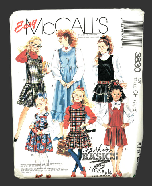 McCalls 3830 Girls Jumper Sewing Pattern UNCUT Size 7 8 10