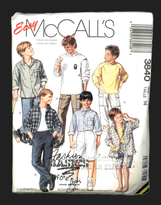 McCalls 3840 Childrens and Boys Shirt Top Pants and Shorts Sewing Pattern UNCUT Size 14