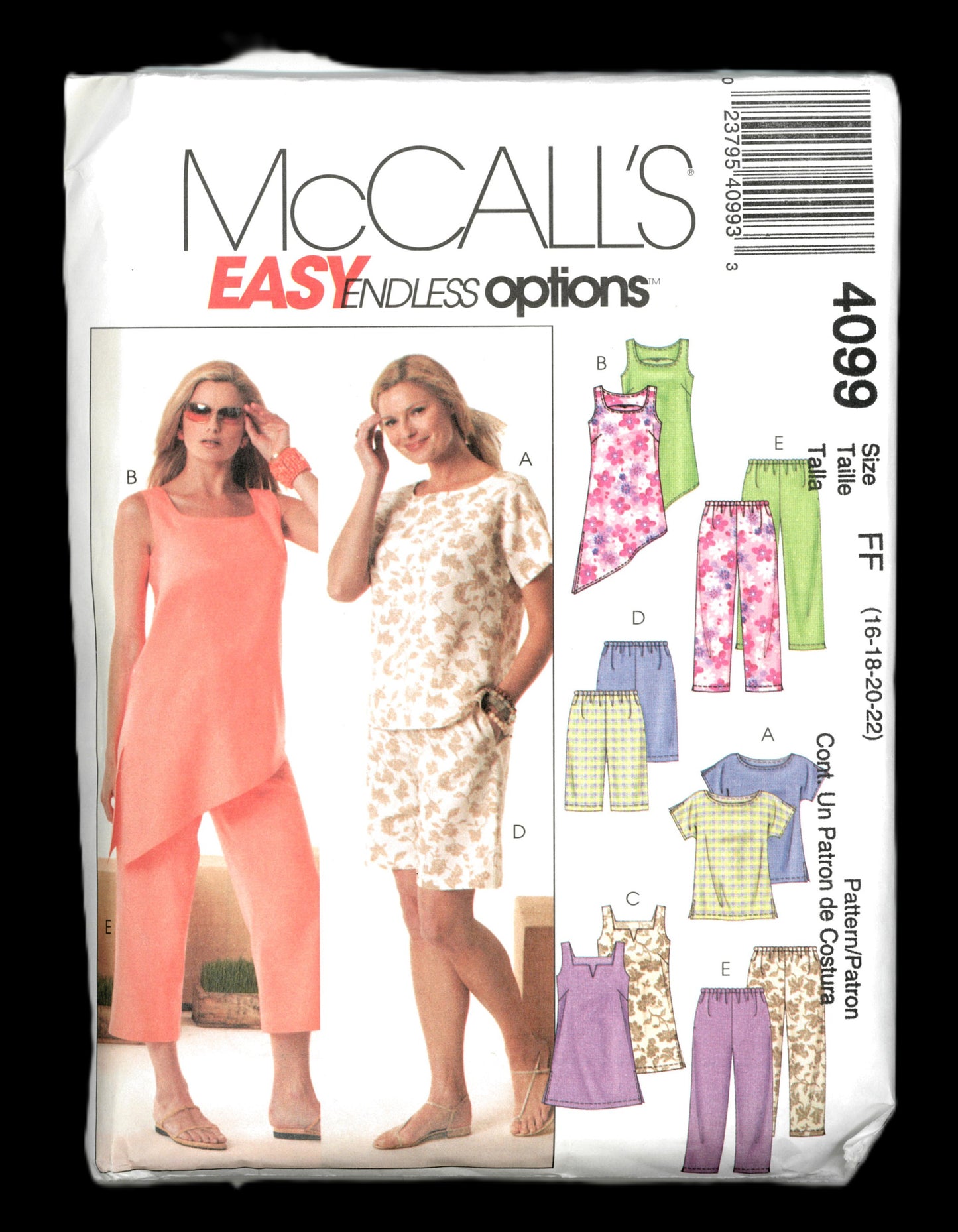McCalls 4099 Misses Top Tunics Shorts and Capri Pants Sewing Pattern - UNCUT - Size 6 8 10 12 or Size 16 18 20 22