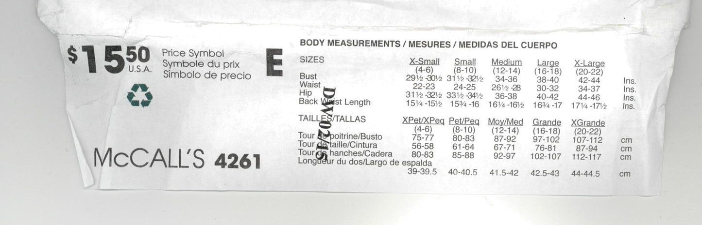 McCalls 4261 Misses Jacket Tops Pants Skirt and Bag Sewing Pattern - UNCUT - Size Lrg, Xlg