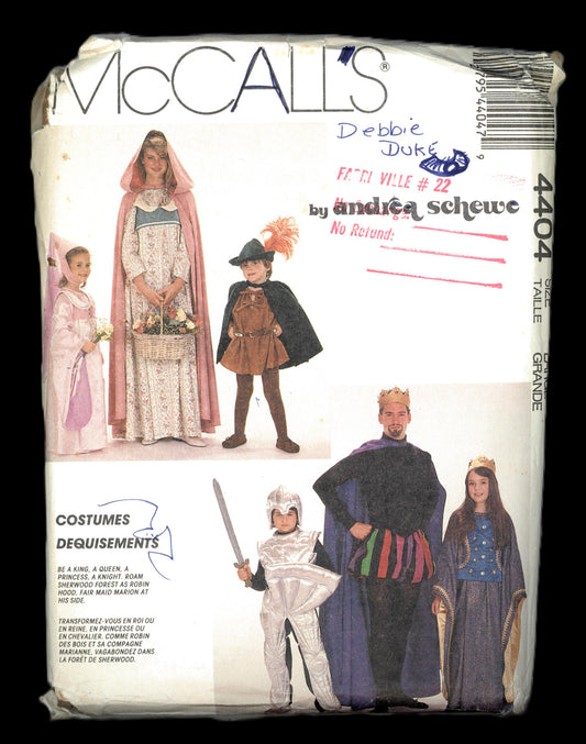 McCalls 4404 Andrea Schewe Misses Mens and Teens Medieval Costumes Sewing Pattern - UNCUT - Size Large
