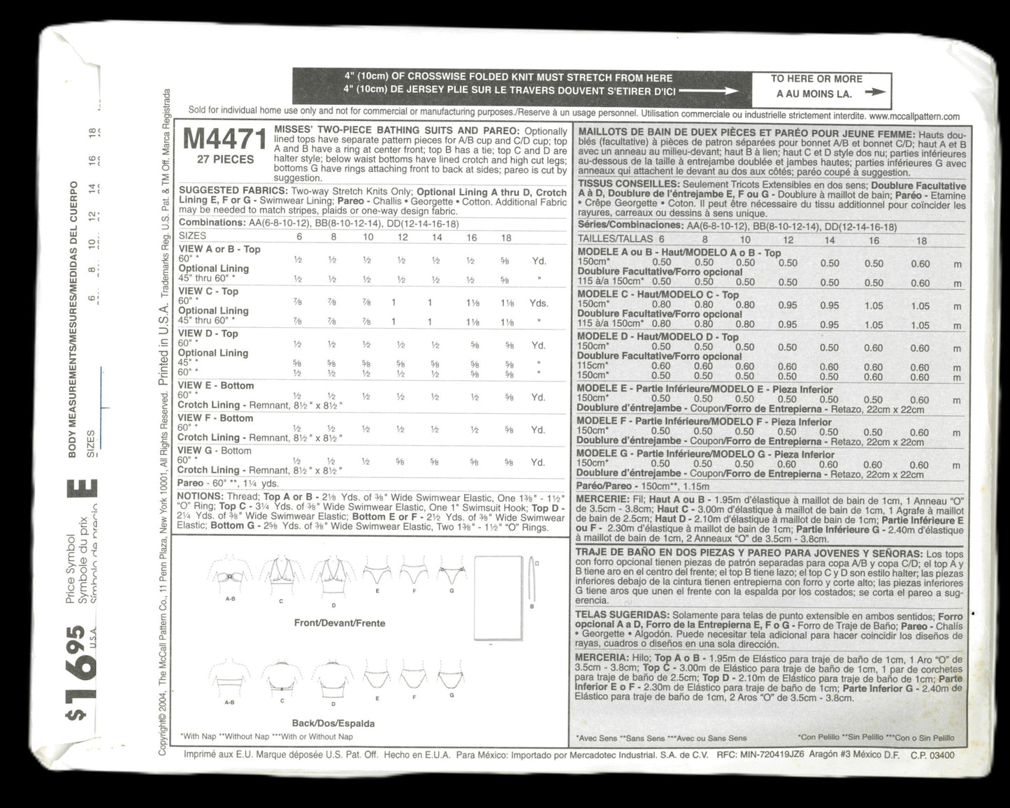 McCAlls 4471 Misses Two Piece Bathing Suits and Pareo Sewing Pattern UNCUT Size 8 10 12 14