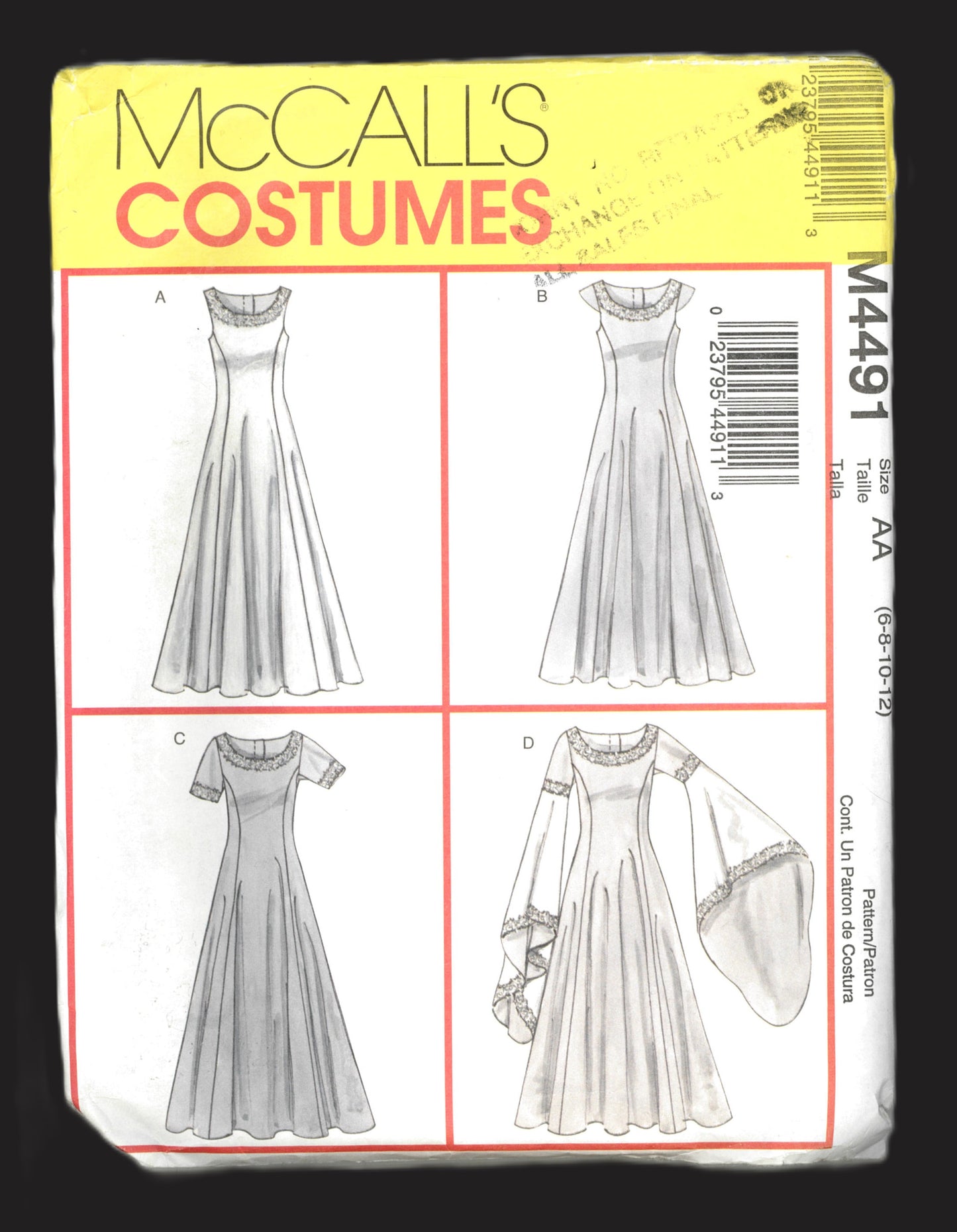 McCalls 4491 Misses Renaissance Dress Costume Sewing Pattern - UNCUT - Size 6 8 10 12