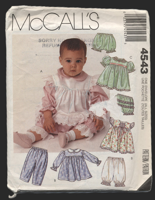 McCalls 4543 Infants Dress Pinafore Pantaloons and Panties Sewing Pattern - UNCUT - Size S M L XL