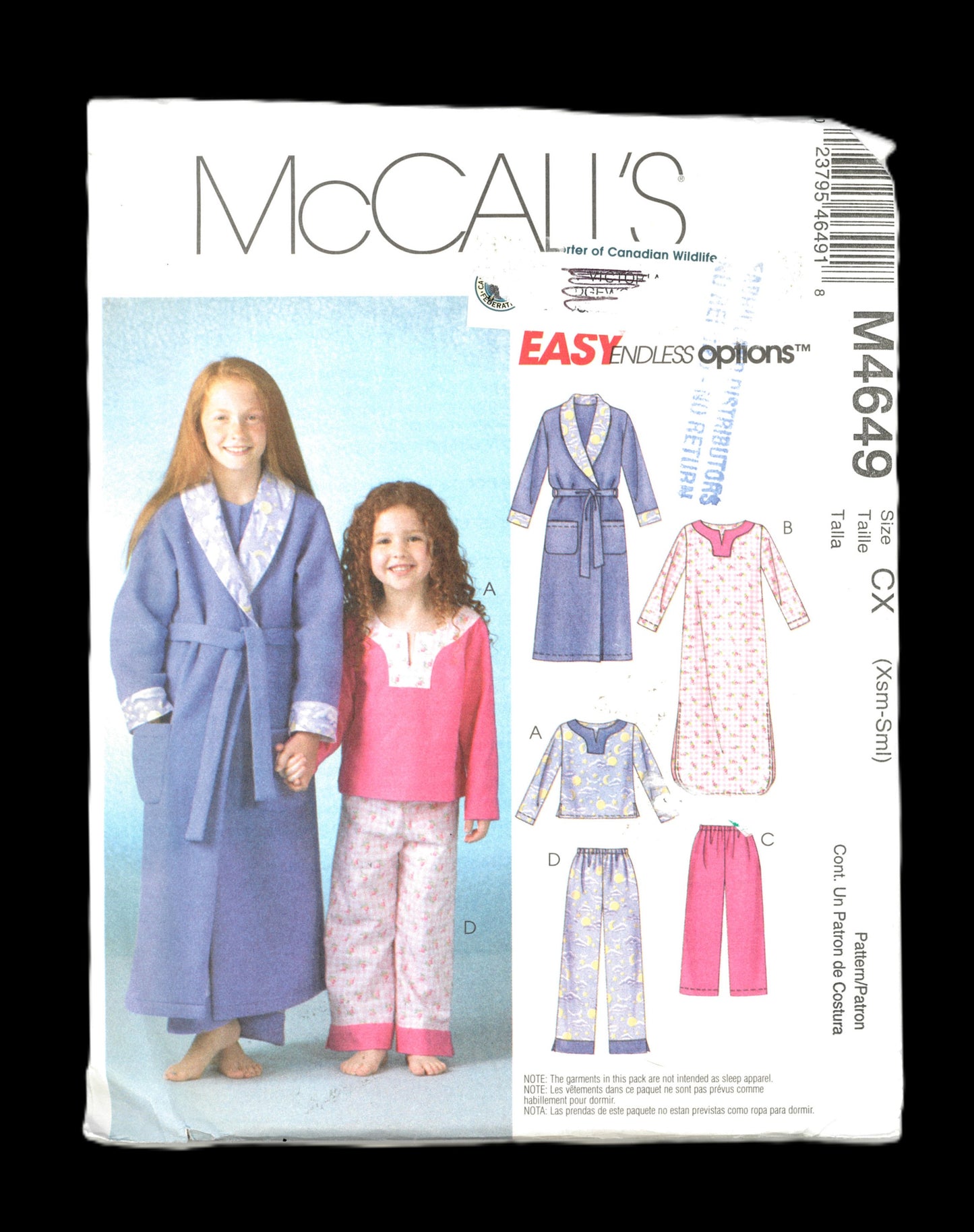 McCalls 4649 Girls Robe Belt Top Gown and Pants in Two Lengths Sewing Pattern UNCUT Size XSm Med