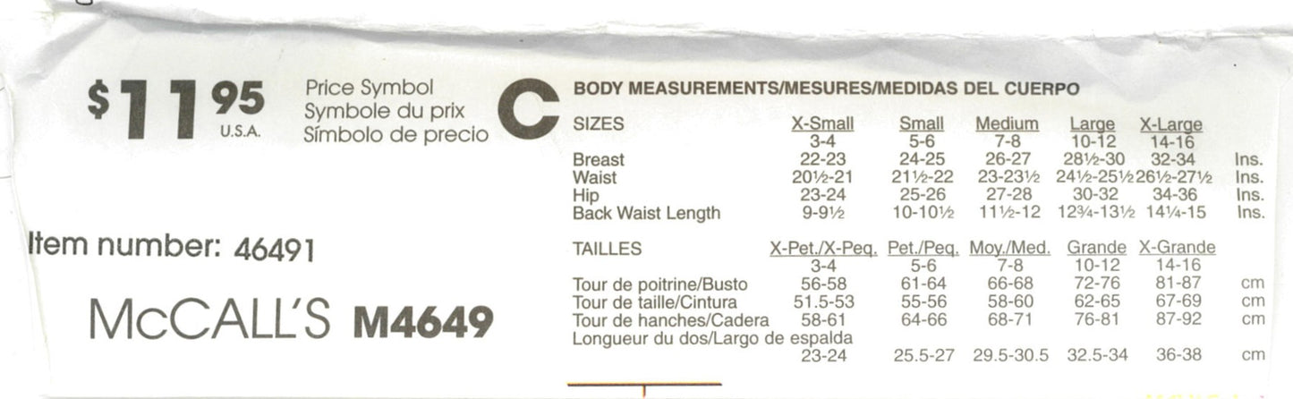 McCalls 4649 Girls Robe Belt Top Gown and Pants in Two Lengths Sewing Pattern UNCUT Size XSm Med