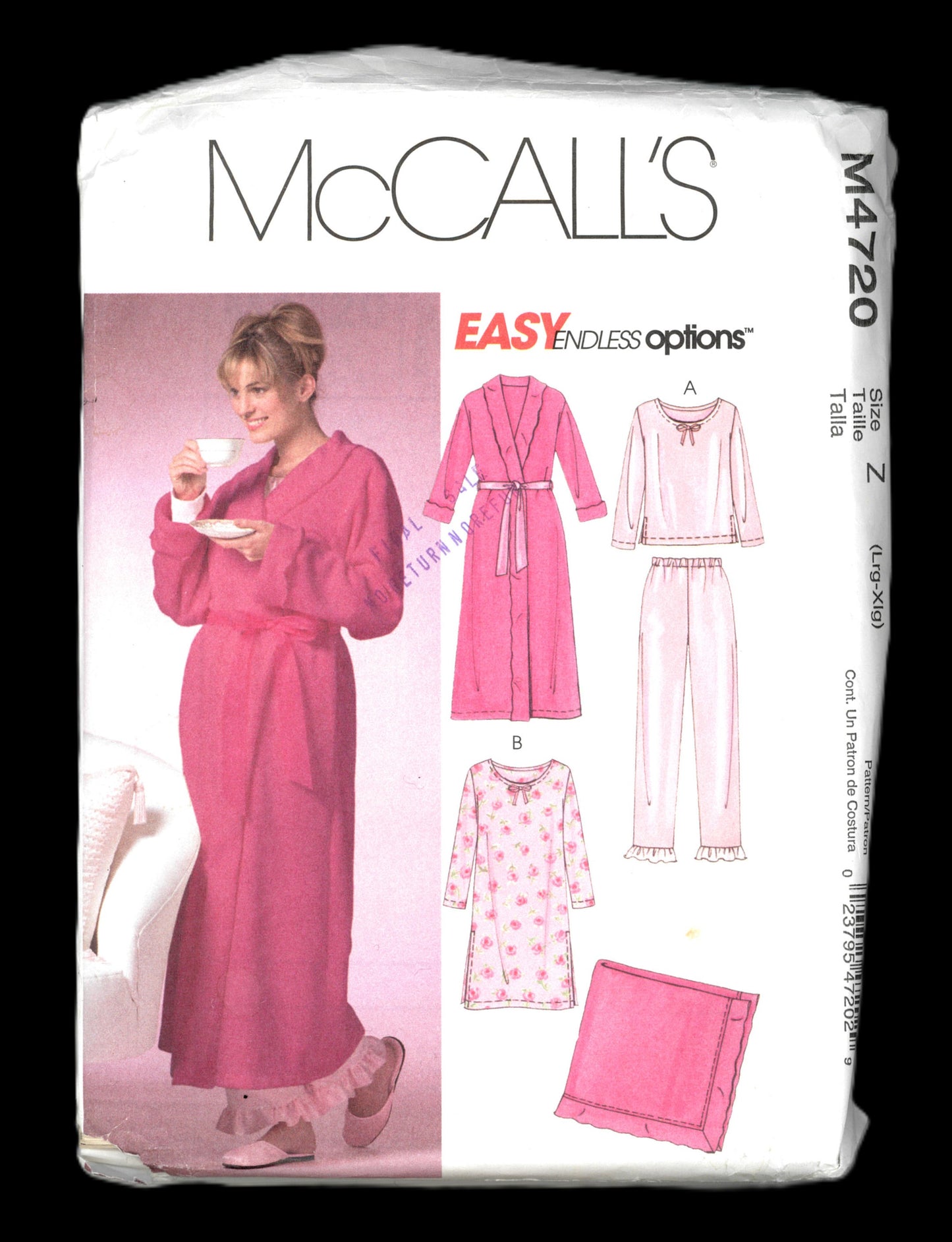 McCalls 4720 Misses / Miss Petite Robe Top Gown Pants and Blanket Sewing Pattern UNCUT Size Lrg - Xlg