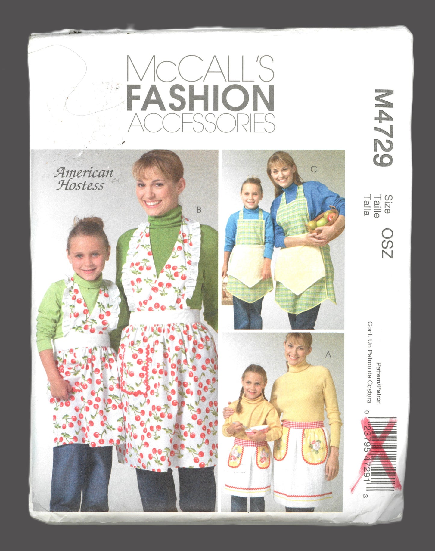 McCalls 4729 American Hostess Mother and Daughter Aprons Sewing Pattern UNCUT Childs Size 3/4 5/6 7/8 Misses Size S M L