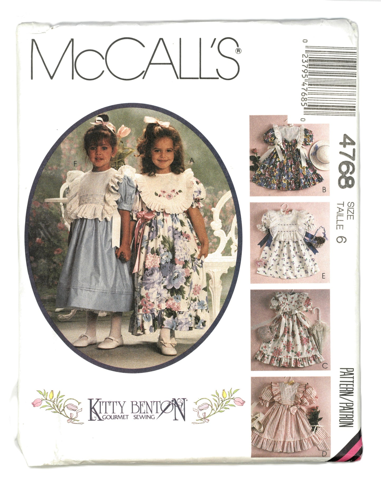 McCalls 4768 Children's Girls Dress and Detachable Pinafore Bibs Sewing Pattern UNCUT Size 4 or Size 6