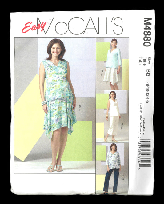 McCalls 4880 Misses Maternity Tops Skirt and Pants in Two Lengths Sewing Pattern UNCUT Size 8 10 12 14