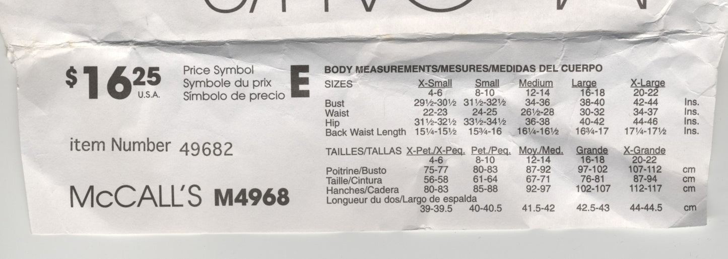 McCalls 4968 Misses / Miss Petite Tunics in Three Lengths Sewing Pattern UNCUT - Size Lrg - Xlg