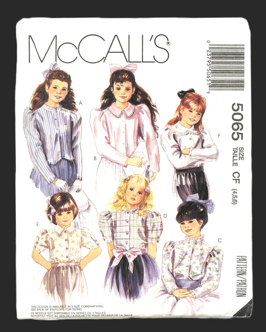 McCalls 5065 Childrens and Girls Blouses Sewing Pattern - UNCUT Size 4 5 6