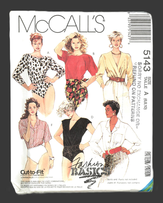 McCalls 5143 Misses Two Piece Bodysuits Sewing Pattern - UNCUT - Size 6 8 10
