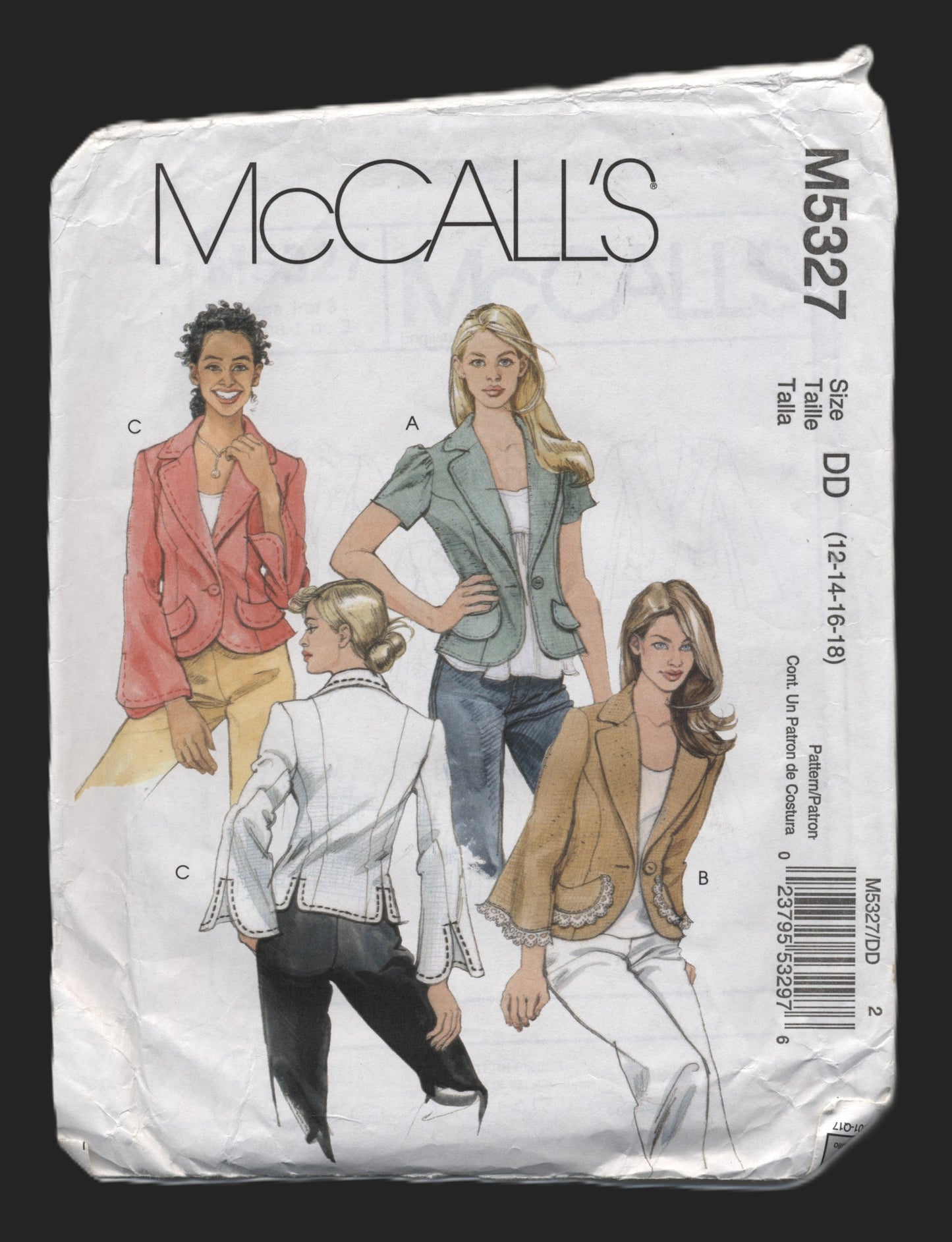 McCalls 5327 Misses Unlined jacket Sewing Pattern - UNCUT Size 12 14 16 18