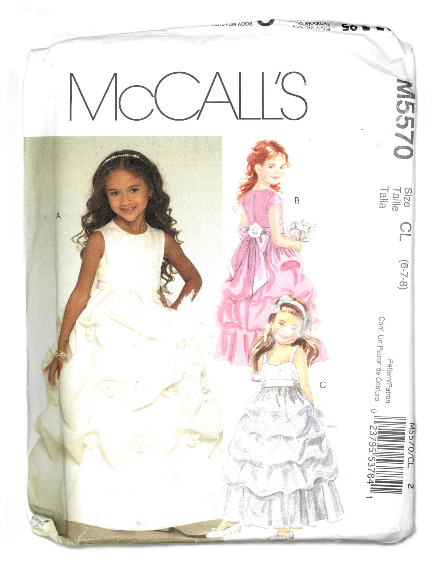 McCalls 5570 Children's Girls Lined Dresses and Sash Sewing Pattern UNCUT Size 6 7 8