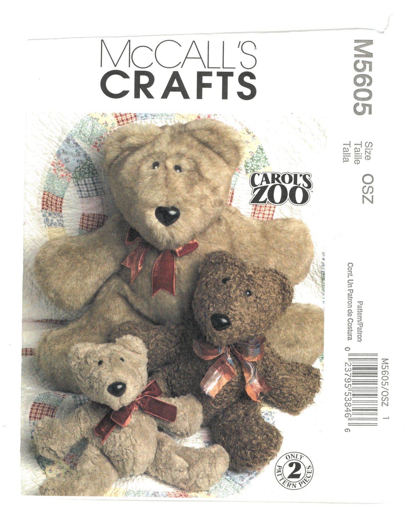 McCalls 5605 Carol's Zoo Bears Sewing Pattern UNCUT