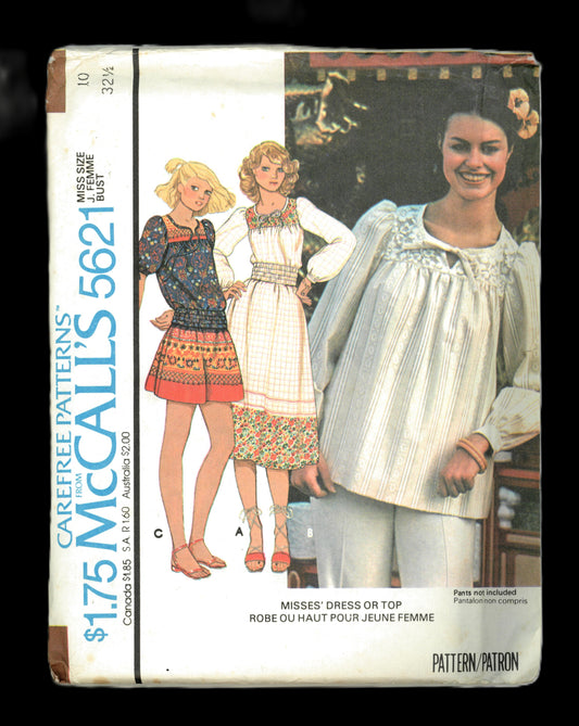 McCalls 5621 Misses Dress or Top Sewing Pattern - UNCUT - Size 10 ( Bust 32 1/2)
