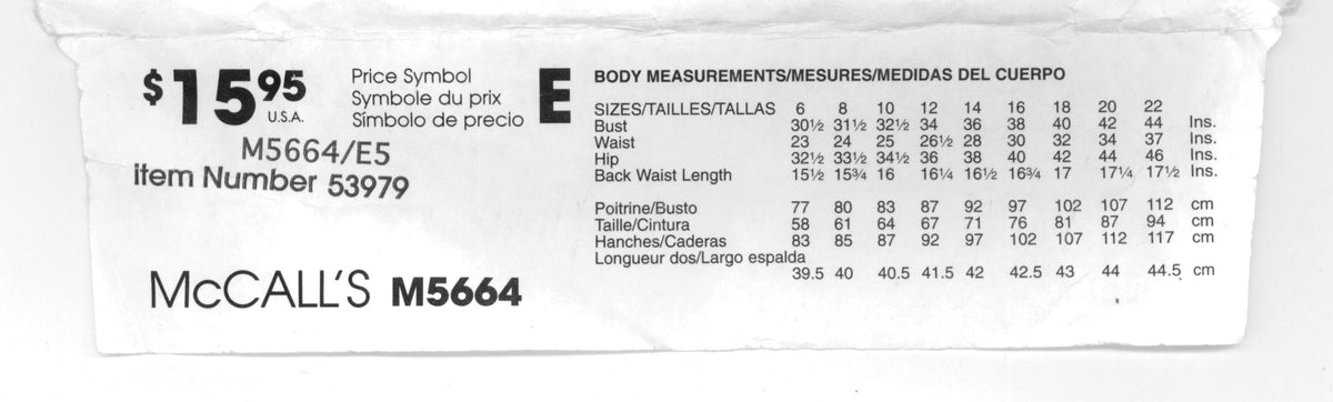 McCalls 5664 Misses Shirts Sewing Pattern UNCUT - Size 14 16 18 20 22