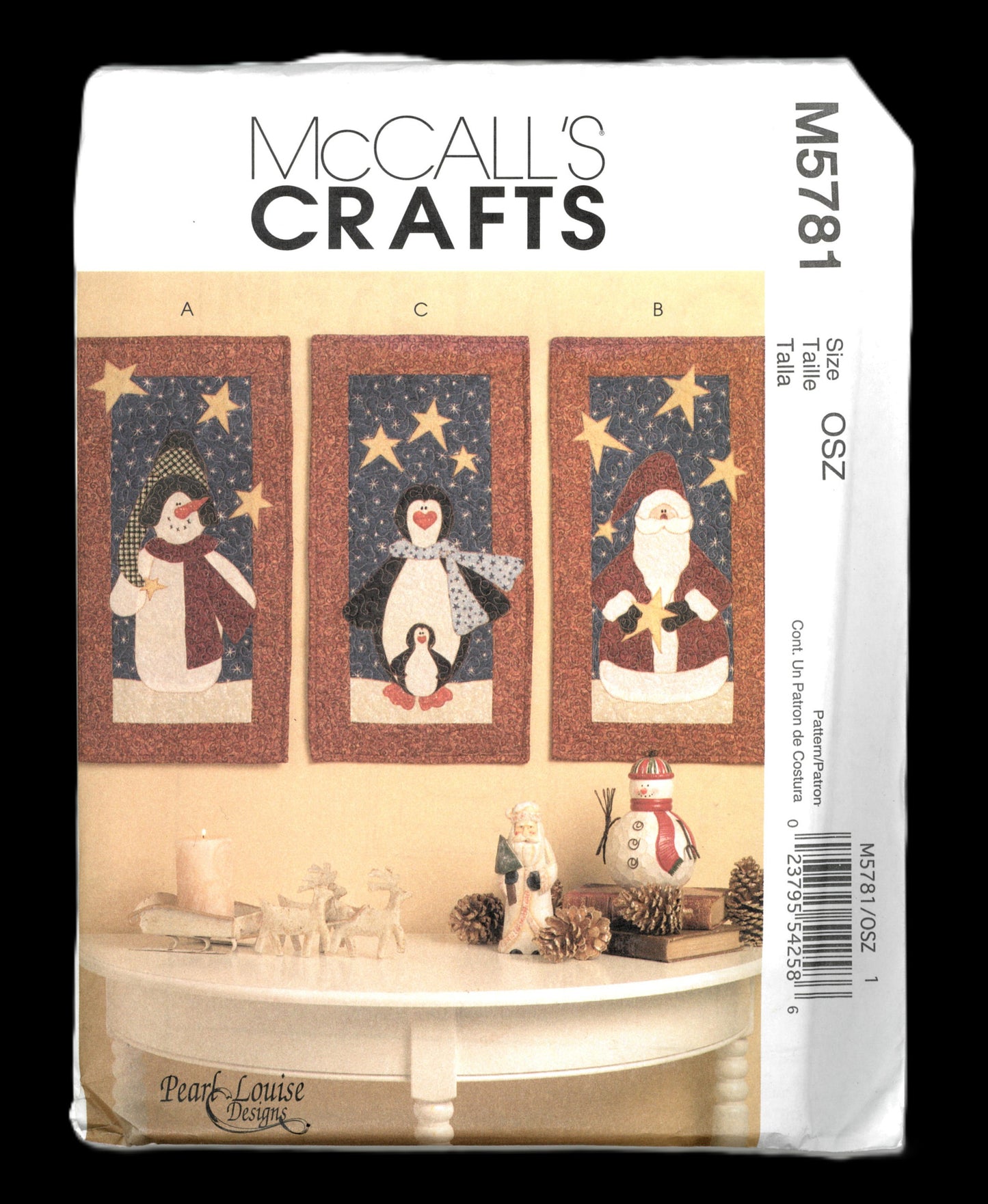 McCalls 5781 Christmas Snowman, Penguin, and Santa Claus Wall Hangings Mini  Quilts Sewing Pattern UNCUT
