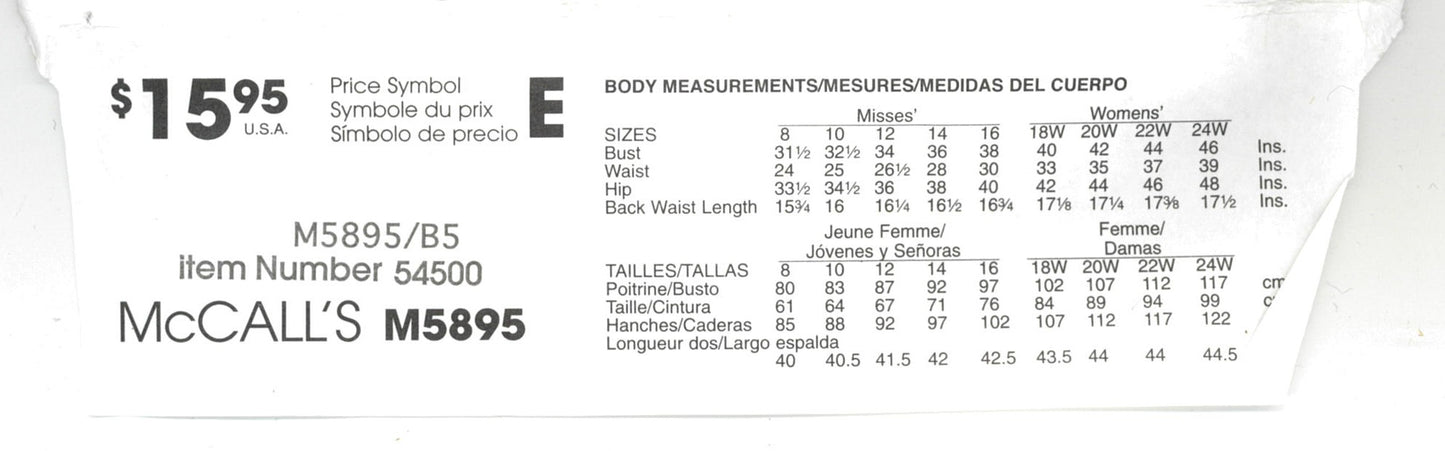 McCalls 5895 Misses and Mens Medical Scrubs Tops Dress and Pants Sewing Pattern - UNCUT - Size 8 10 12 14 16