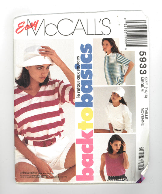 McCalls 5933 Misses T Shirts and Tank Top - For stretch Knits Only Sewing Pattern UNCUT - Size Medium
