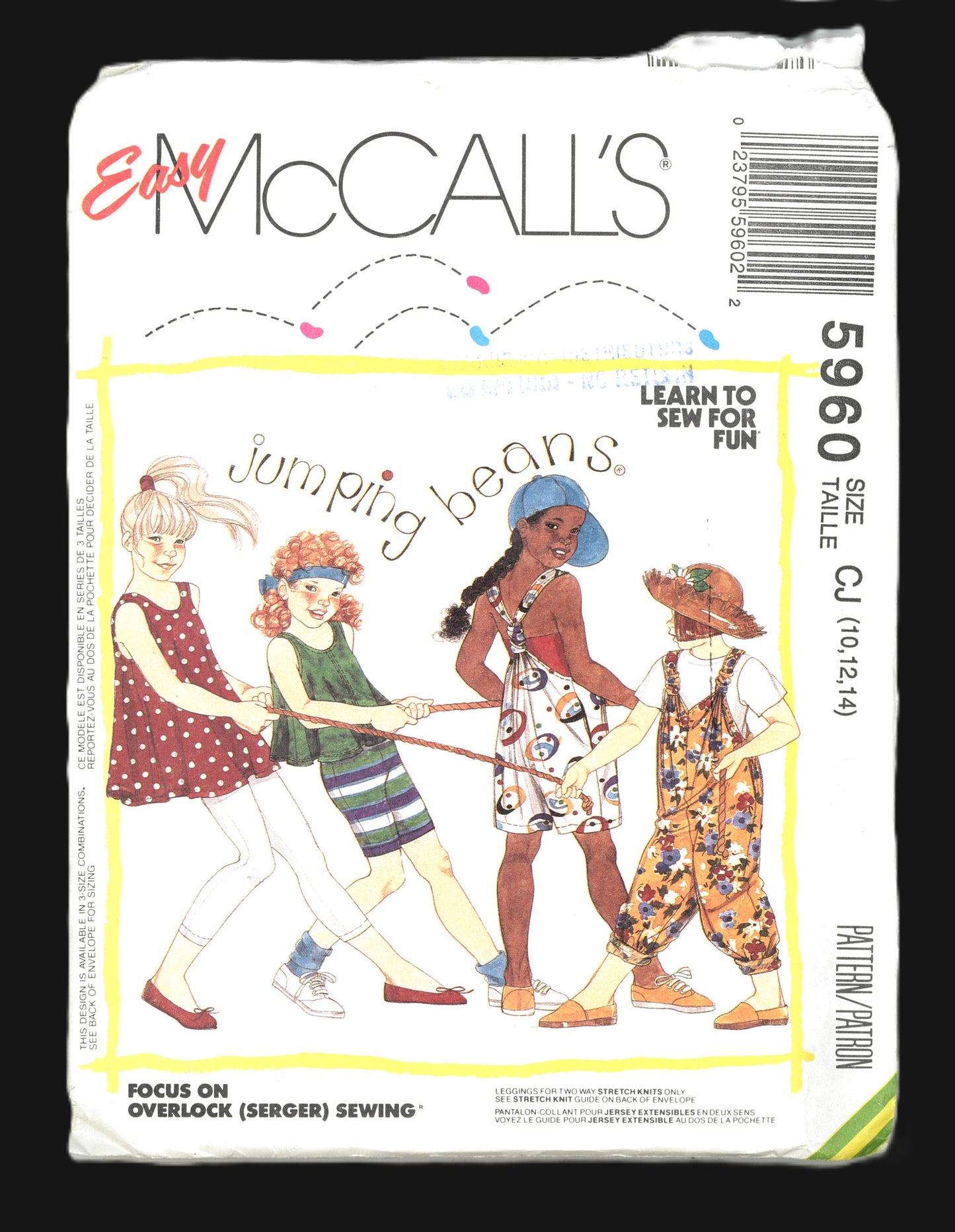 McCalls 5960 Girls Novelty Overalls in Two Lengths, Top and Leggings in Two Lengths Sewing Pattern UNCUT Size 10 12 14