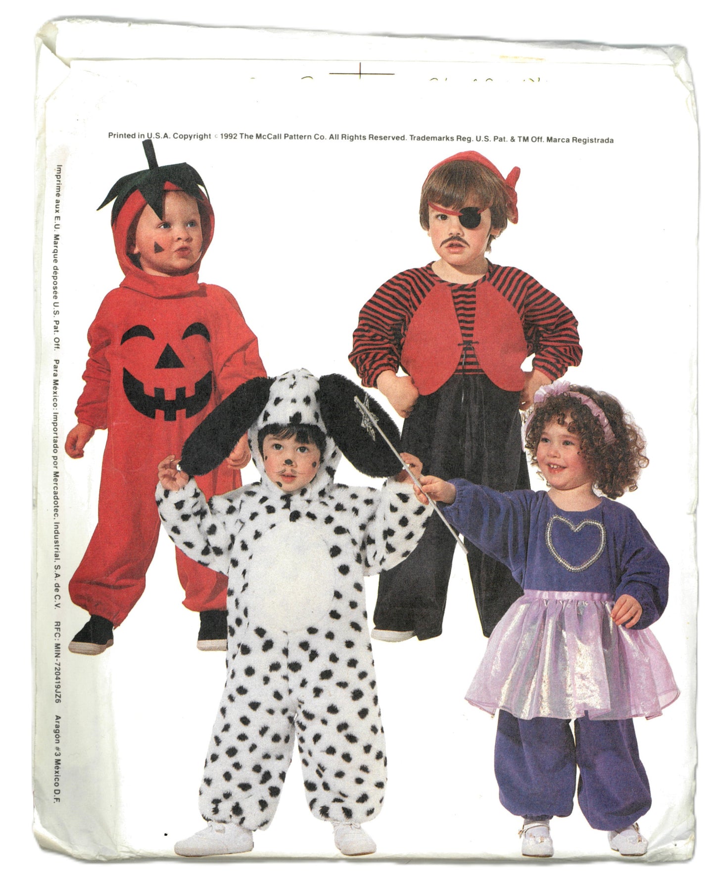 McCalls 6152 Infants Indian Papoose, Duck, Pumpkin, Dalmation, Cat and Tuxedo Costumes with Optional Snap Crotch Sewing Pattern - UNCUT - Size NB Sml Med