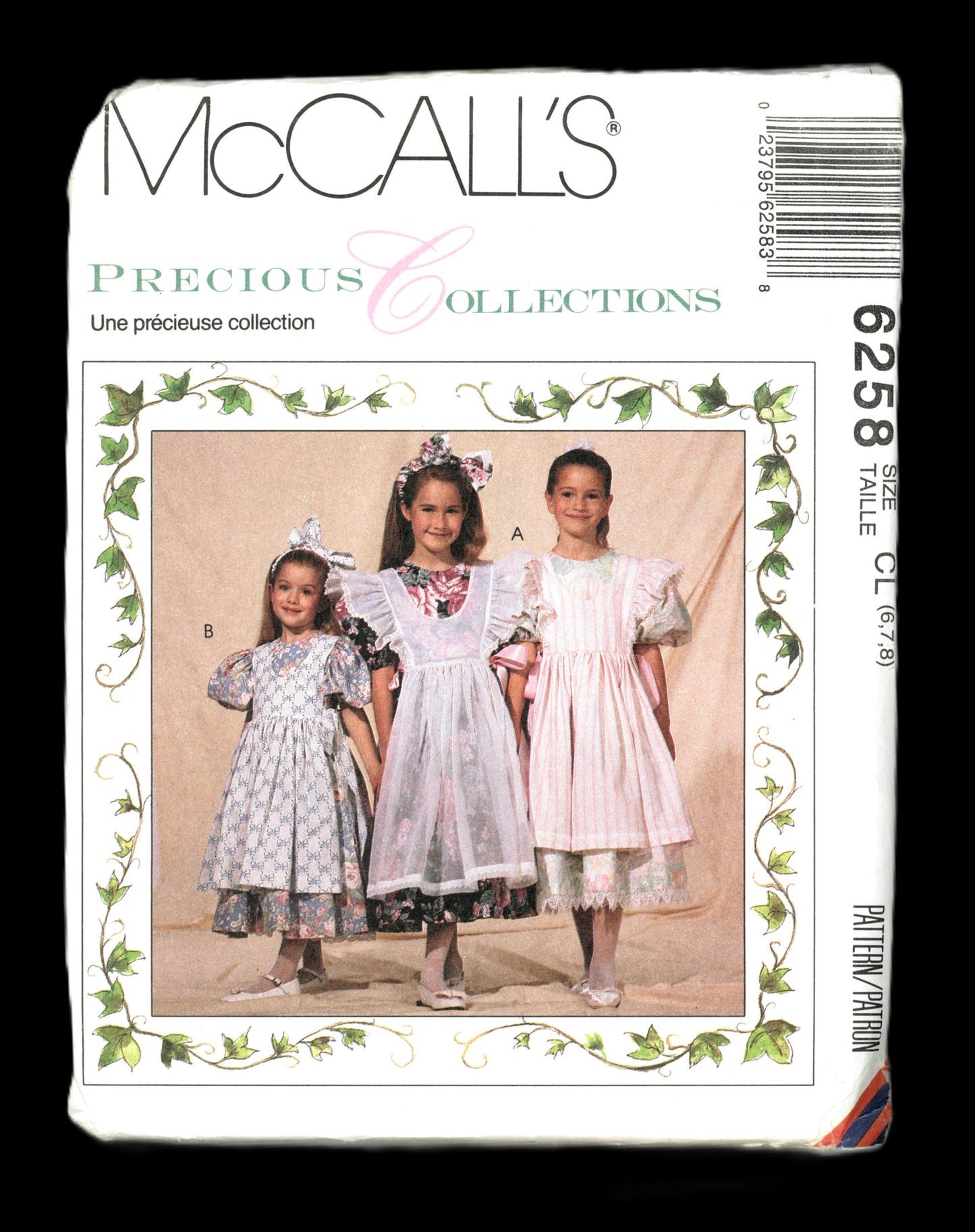 McCalls 6258 Childrens and Girls Dress with Pinafore Headband and Petticoat Sewing Pattern - UNCUT - Size 6 7 8