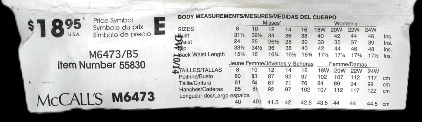 McCalls 6473 Misses Medical Scrubs Tops and Pants Sewing Pattern - UNCUT - Size 8 10 12 14 16