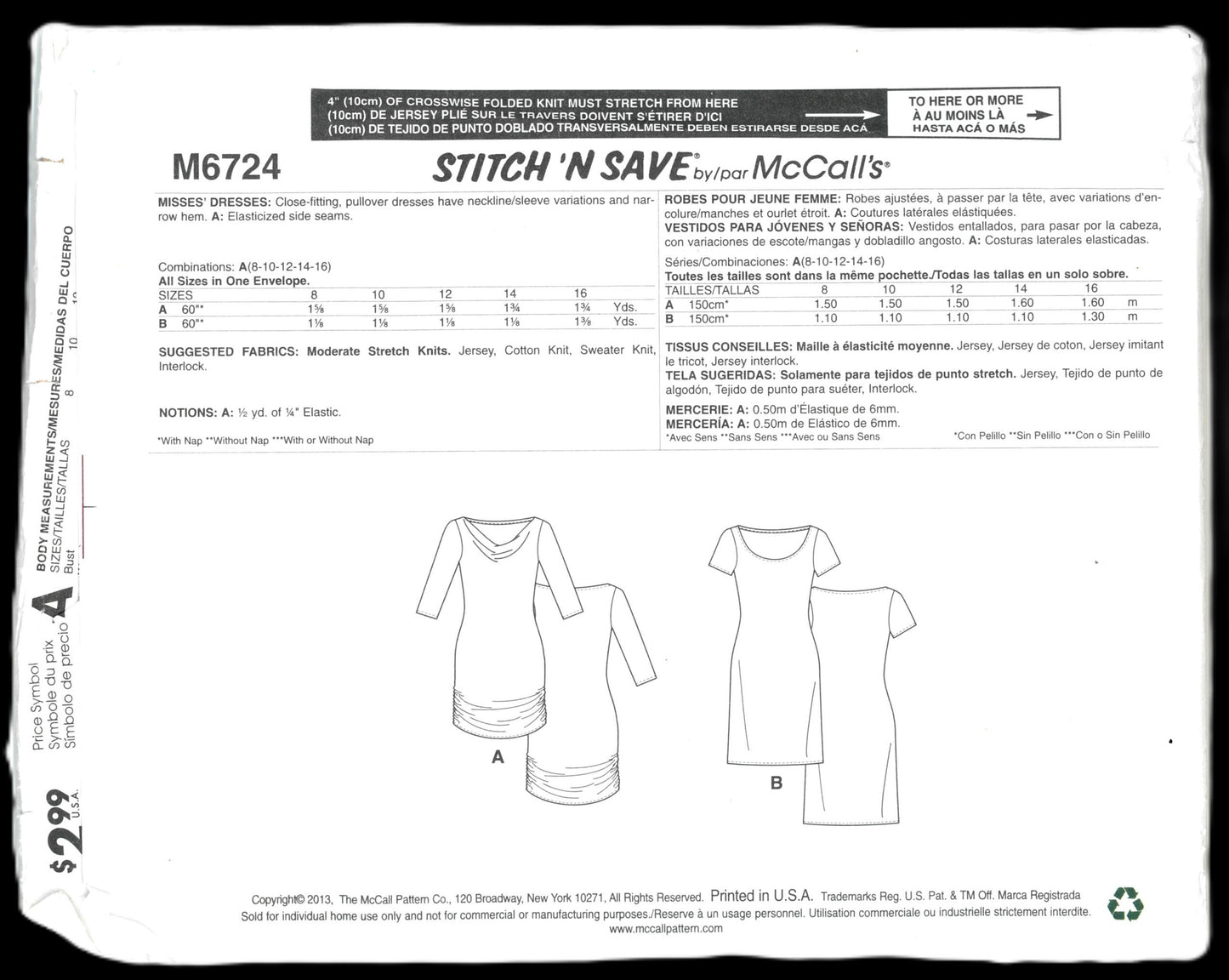 Stitch n Save 6724  Misses Dresses Sewing Pattern - UNCUT - Size 8 10 12 14 16