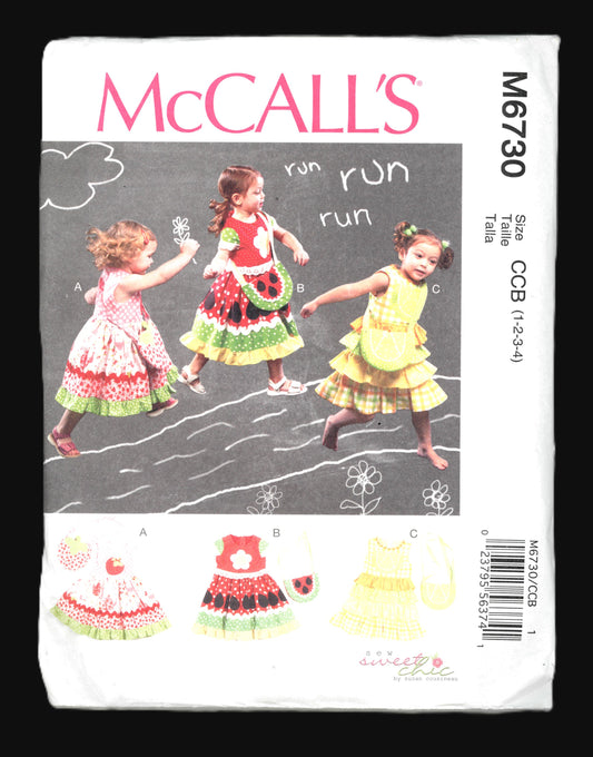 McCalls 6730 Toddlers Dresses and Bags Sewing Pattern - UNCUT - Size 1 2 3 4