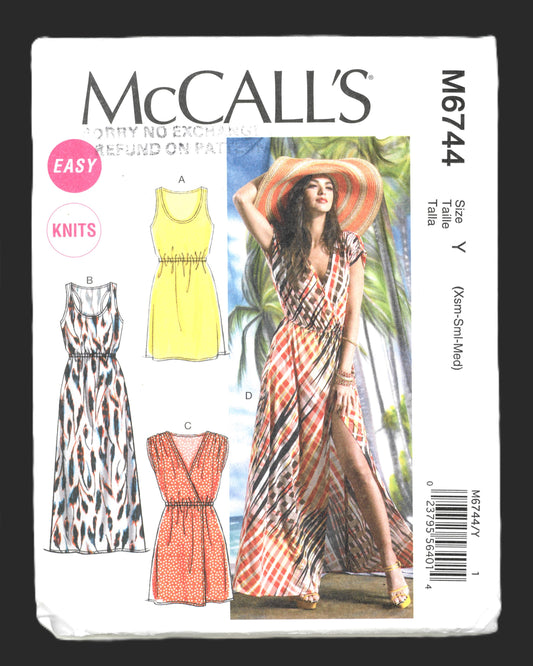 McCalls 6744 Misses Dresses Sewing Pattern - UNCUT - Size Xsm Sml Med
