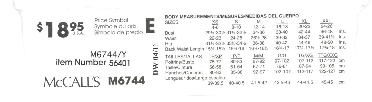 McCalls 6744 Misses Dresses Sewing Pattern - UNCUT - Size Xsm Sml Med