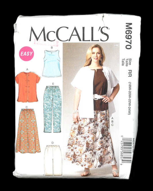 McCalls 6970 Women's Shirt Top Tunic Dress, Skirt and Pants Sewing Pattern UNCUT Size 18w 20w 22w 24w