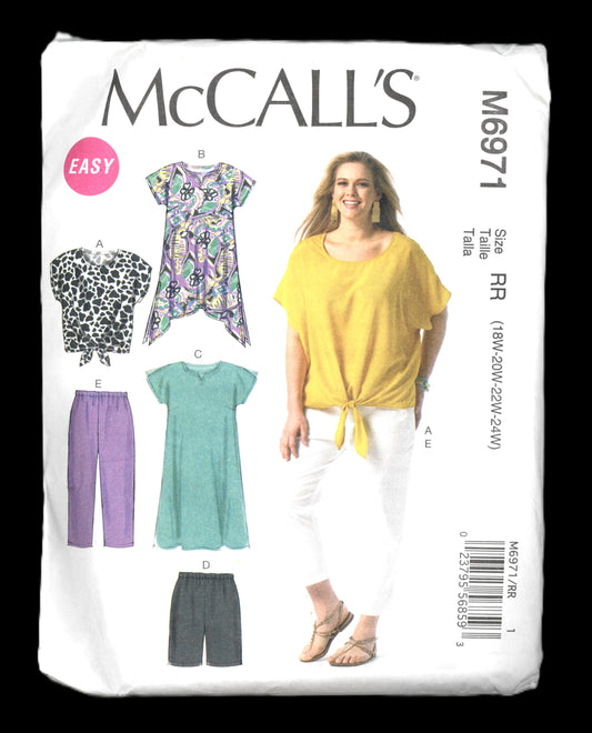 McCalls 6971 Women's Top Tunic Dress, Shorts and Pants Sewing Pattern UNCUT Size 18w 20w 22w 24w