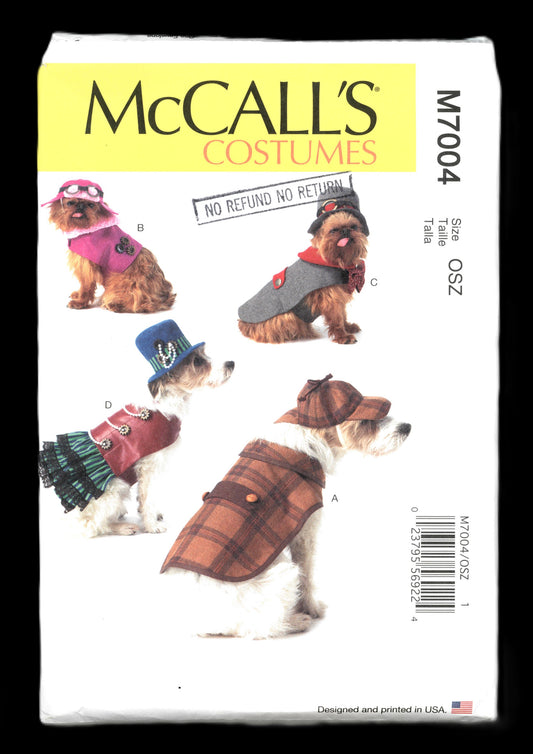 McCalls 7004 Pet Costumes Sewing Pattern UNCUT Size S M L XL  Detective, Victorian, and Steampunk Styles